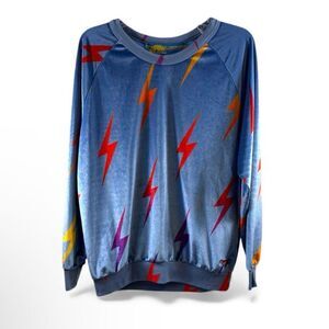 Aviator Nation Pullover Velvet Lightning Bolt Sweatshirt in Royal Blue Size XL